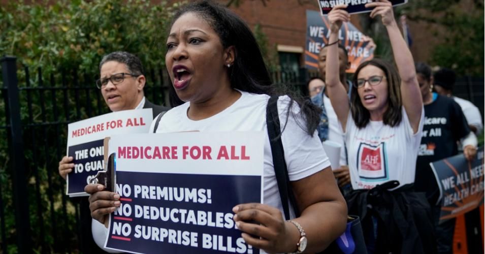 Supporters of Medicare For All demonstrate outside of the Charleston Gaillard Center ahead of the Democratic presidential primary debate on February 25, 2020 in Charleston, South Carolina. (Photo: Drew Angerer/Getty Images)
