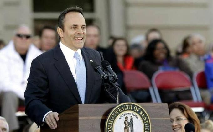 Governor Matt Bevin, a darling of the Tea Party, gave his inaugural speech on the Capitol Steps in Frankfort, Ky., on Dec. 8, 2015. (Photo: Pablo Alcala/ Lexington Herald Leader)