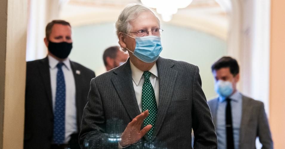 Senate Majority Leader Mitch McConnell (R-Ky.) leaves the Senate floor in the Capitol on Thursday, December 3, 2020.