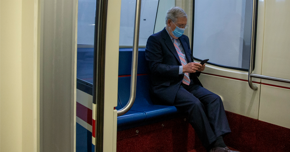 Senate Majority Leader Mitch McConnell (R-Ky.) waits for the Senate subway to leave on June 3, 2020 in Washington, D.C. (Photo: Tasos Katopodis/Getty Images)
