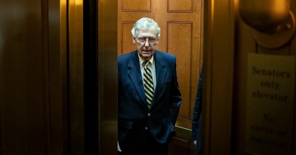 Senate Majority Leader Mitch McConnell (R-Ky.) gets into an elevator as he leaves his office at the U.S. Capitol, March 25, 2019 in Washington, D.C.