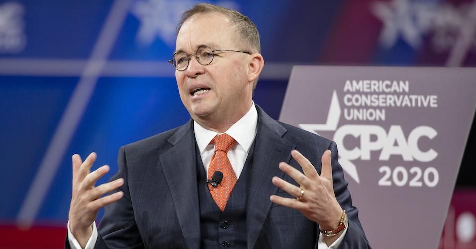 Acting White House Chief of Staff Mick Mulvaney talks about the coronavirus on stage at the Conservative Political Action Conference 2020 (CPAC) on February 28, 2020.