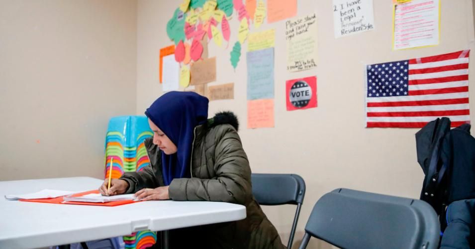 A Muslim woman participates in an English as a second language class at the Rohingya Cultural Center in Chicago on February 10, 2020. (Photo: Kamil Krzaczynski/AFP via Getty Images)