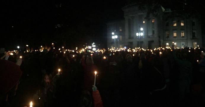  Hundreds gathered in a candlelight vigil outside the North Carolina Capitol building Monday evening calling on Governor Pat McCroary to accept defeat. (Photo: Priya/Twitter)