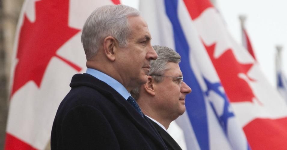 Canadian Prime Minister Stephen Harper stands alongside Israeli Prime Minister Benjamin Netanyahu. (Photo: Stephen Harper/cc/flickr)