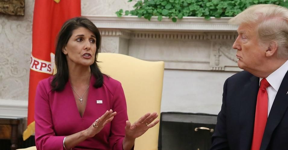 U.S. President Donald Trump announces that he has accepted the resignation of Nikki Haley as US Ambassador to the United Nations, in the Oval Office on October 9, 2018 in Washington, DC. President Trump said that Haley will leave her post by the end of the year.