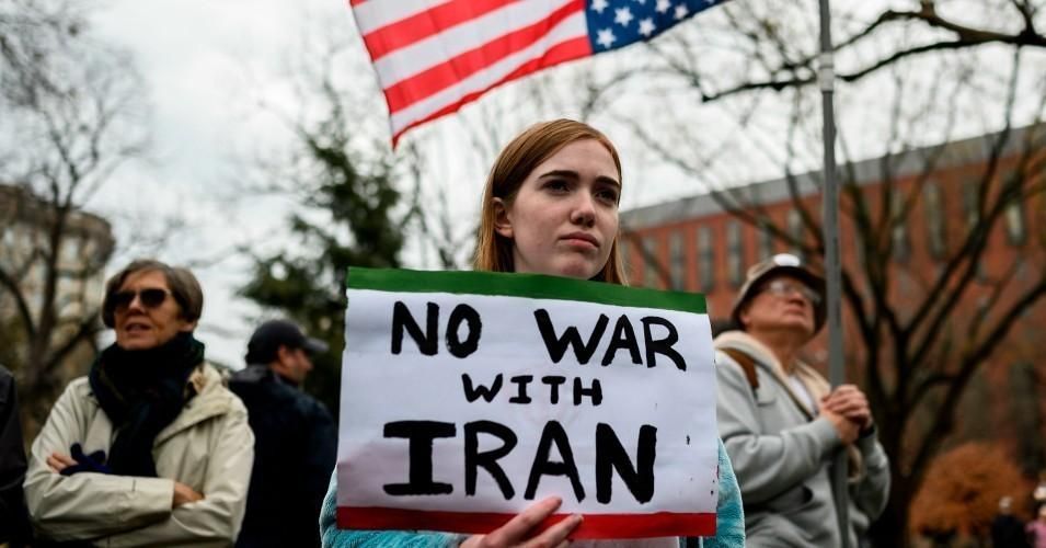No war with Iran placard