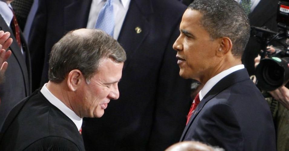 President Obama greets Chief Justice John Roberts on Jan. 27, 2010, before he delivered his State of the Union Address blasting the Supreme Court's recent Citizens United decision. (Photo: AP)