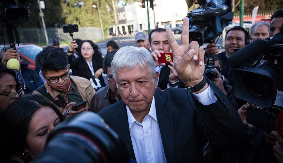  Presidential candidate Andres Manuel Lopez Obrador arrives to cast his vote during the Mexico 2018 Presidential Election on July 1, 2018 in Mexico City, Mexico.
