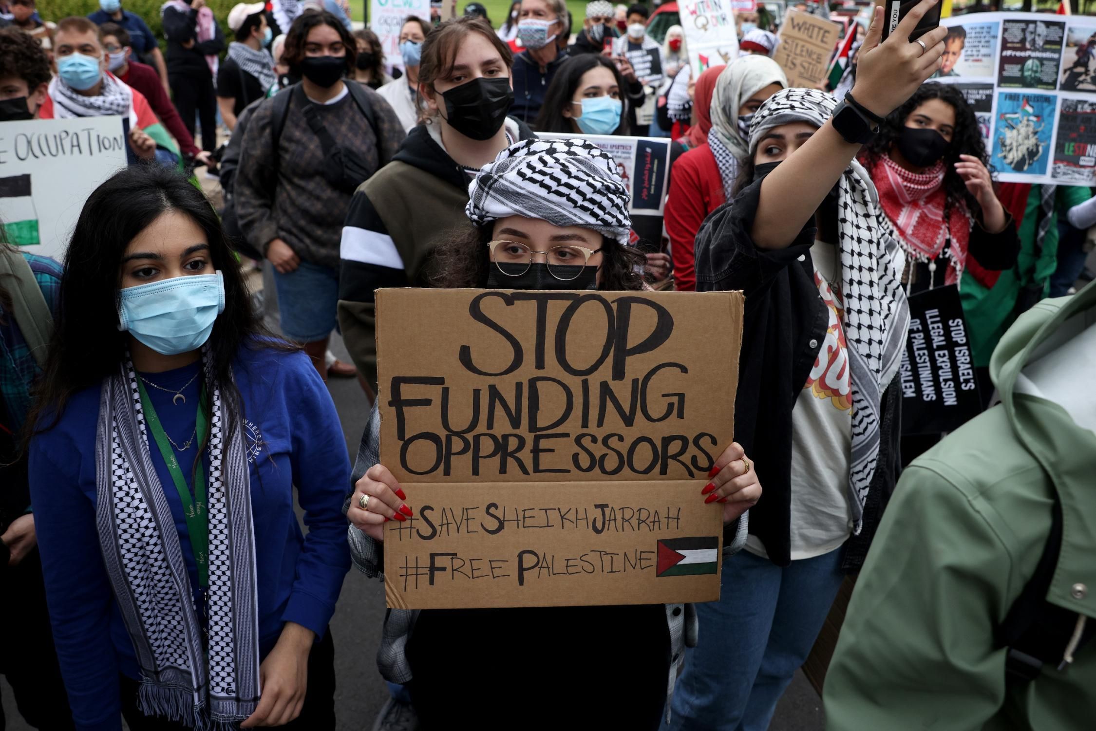 Protesters gather to demonstrate against Israel outside the U.S. State Department on May 11, 2021 in Washington, D.C.