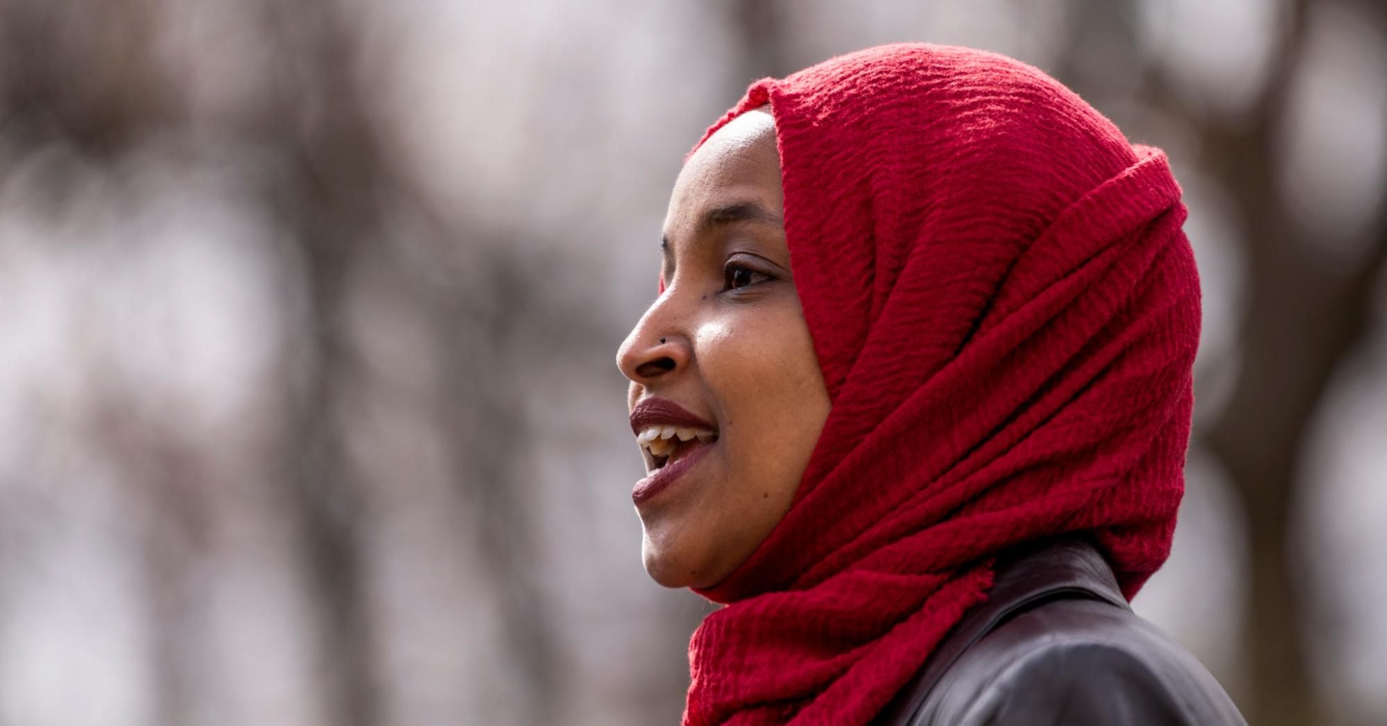 Rep. Ilhan Omar (D-Minn.) speaks during a press conference at a memorial for Daunte Wright on April 20, 2021 in Brooklyn Center, Minnesota. (Photo: Stephen Maturen via Getty Images)