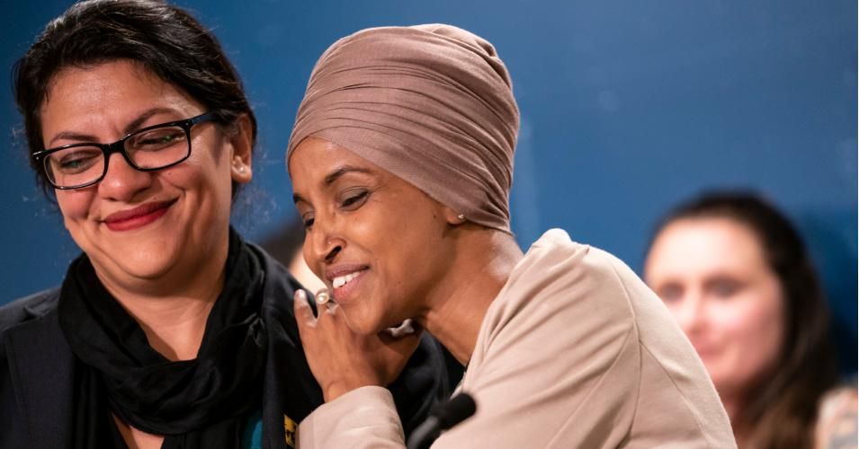 "Just so we are clear," said Representative-elect Jamaal Bowman of New York on November 4, 2020, "Rep. Ilhan Omar (right) and Rep. Rashida Tlaib (left) were major factors in delivering Minnesota and Michigan for Democratic presidential nomineee Joe Biden." (Photo: Renee Jones Schneider/Star Tribune via Getty Images)