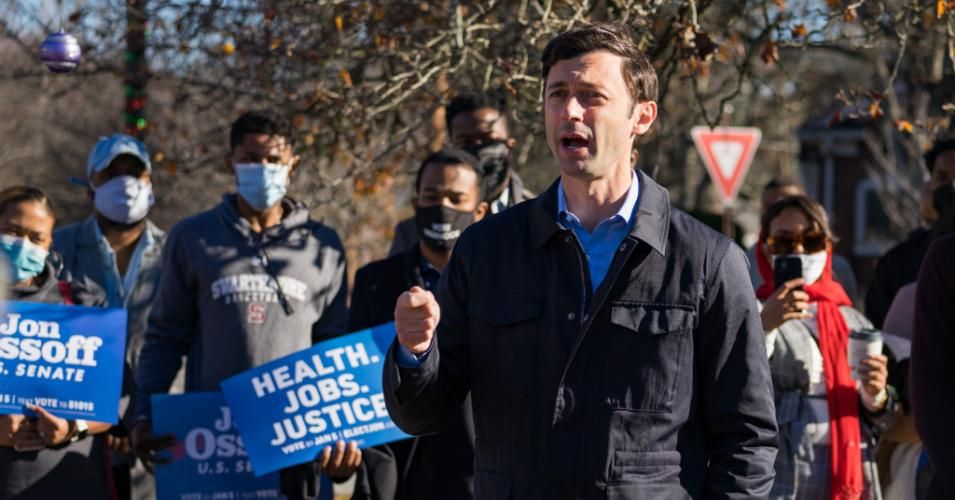 Georgia Democratic Senate candidate Jon Ossoff speaks with supporters before voting early at the Metropolitan Library on December 22, 2020 in Atlanta. (Photo: Megan Varner/Getty Images)