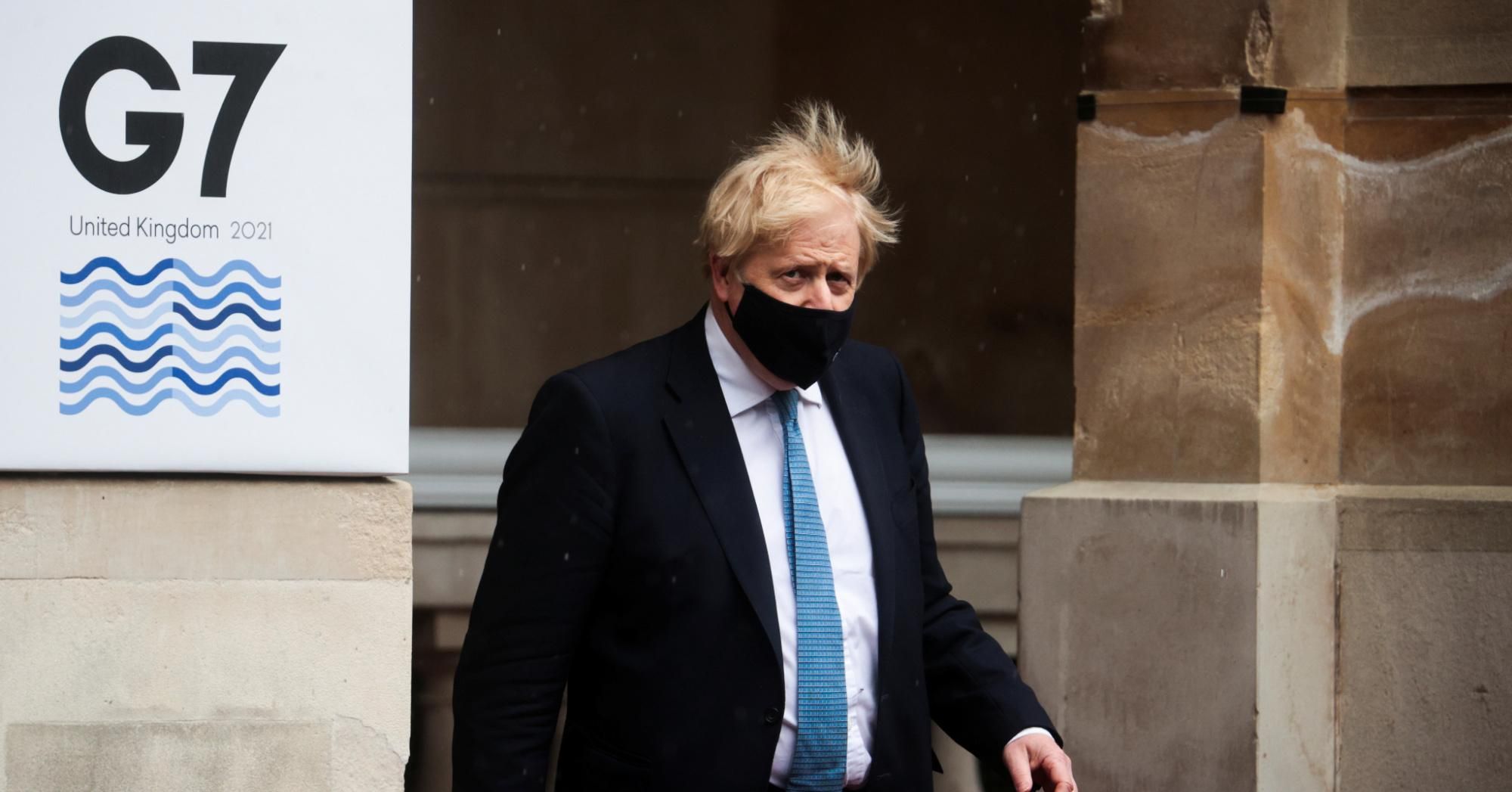 British Prime Minister Boris Johnson departs from the G7 foreign ministers' meeting on May 5, 2021 in London, England.