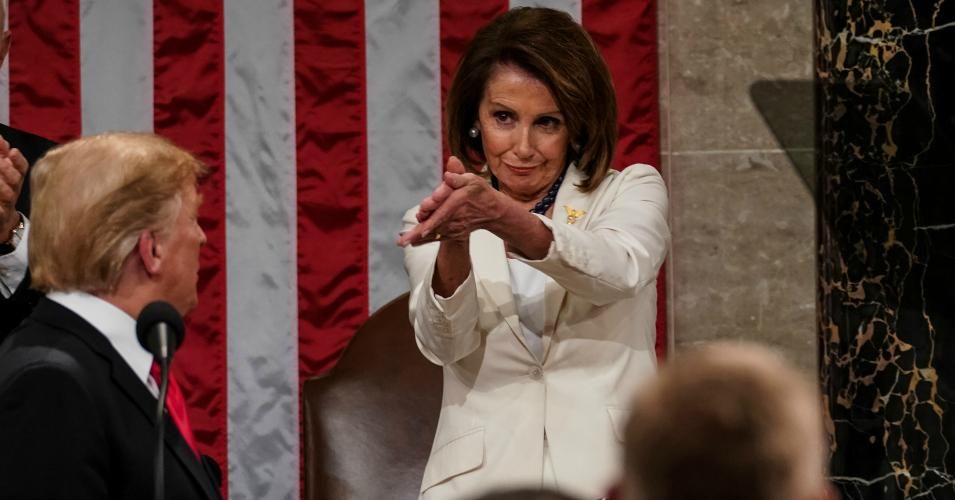 Speaker Nancy Pelosi applauds U.S. President Donald Trump at the State of the Union address in the chamber of the U.S. House of Representatives at the U.S. Capitol Building on February 5, 2019 in Washington, DC.