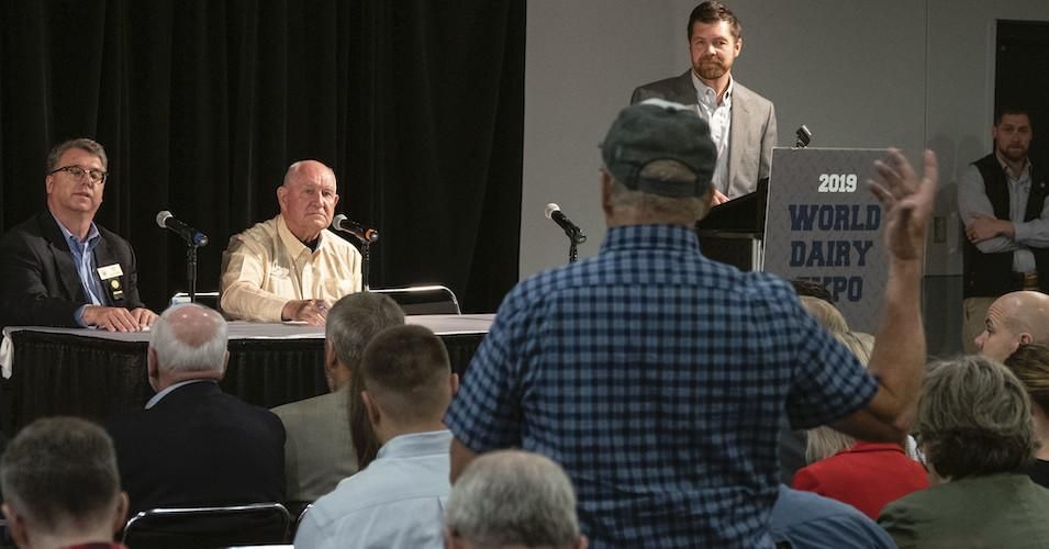 U.S. Department of Agriculture Secretary Sonny Perdue visits The World Dairy Expo and holds a stakeholder townhall in Madison, Wisconsin, October 1, 2019.