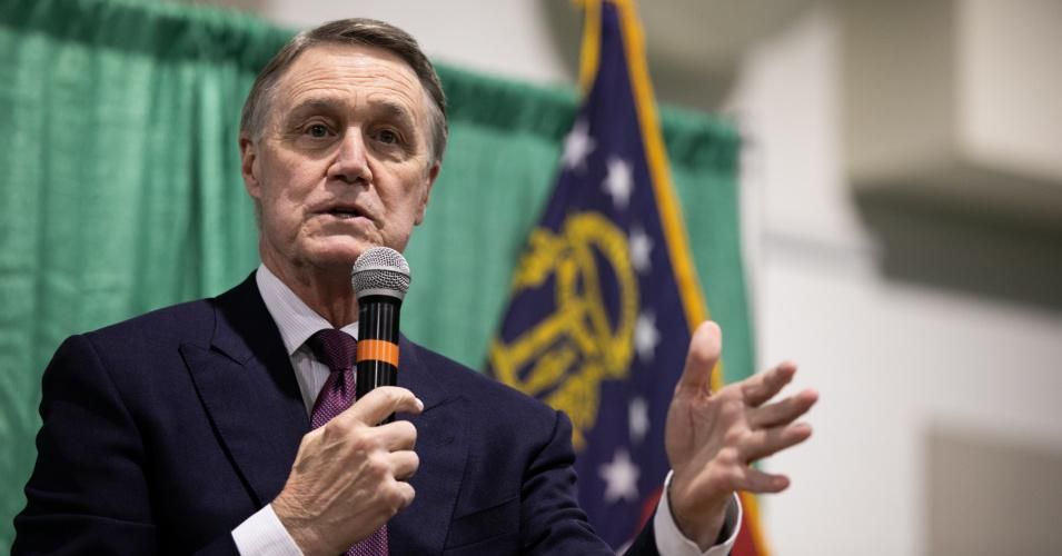 U.S. Sen. David Perdue (R-Ga.), who is facing Democratic U.S. Senate candidate Jon Ossoff in a runoff race on January 5, speaks to a crowd of supporters during a "Defend the Majority" rally at the Georgia National Fairgrounds and Agriculture Center on November 19, 2020 in Perry, Georgia. (Photo: Jessica McGowan/Getty Images)