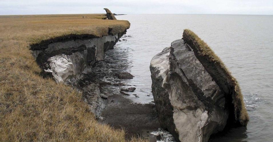 A collapsed block of ice-rich permafrost along Drew Point, Alaska.