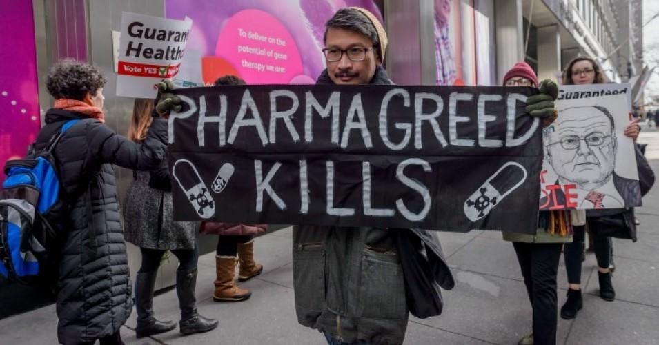 Medical professionals, medical students, ACTUP New York, and their supporters held a rousing protest rally outside Pfizer World Headquarters in New York. At the beginning of 2019, the corporate giant announced price increases for 40 of its drugs. (Photo: Erik McGregor/Pacific Press/LightRocket via Getty Images)