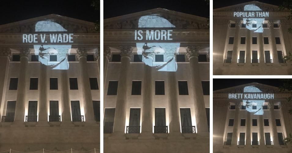 The women's advocacy group UltraViolet ended the first day of Judge Brett Kavanaugh's confirmation hearing with a visual statement regarding his historic unpopularity displayed on the U.S. Supreme Court. 