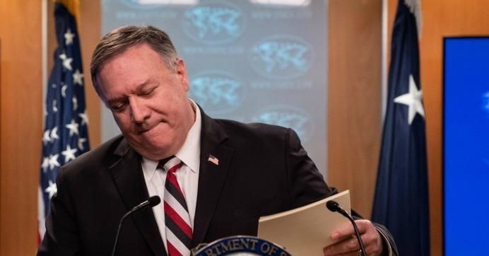 U.S. Secretary of State Mike Pompeo leaves a press conference at the State Department in Washington D.C, on March 17, 2020.