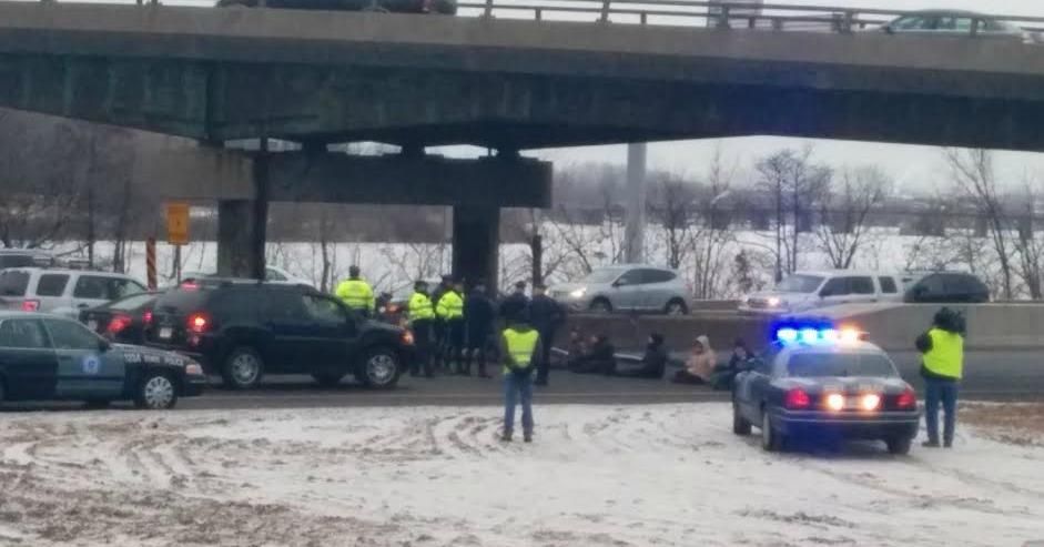 Protesters block I-93 near Somerville, Mass. (Photo courtesy of organizers)