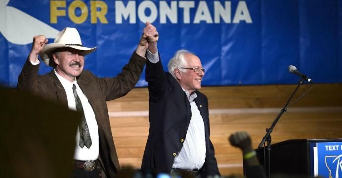 Career musician and populist candidate Rob Quist and Sen. Bernie Sanders (I-Vt.) addressed 4,500 at Montana State University on Sunday. (Photo: Rachel Leathe/ Bozeman Daily Chronicle)