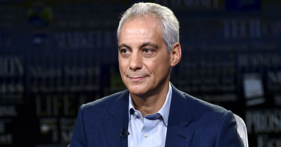 Former Chicago Mayor Rahm Emanuel visits WSJ at Large with Gerry Baker at Fox Business Network studios on August 01, 2019 in New York City.