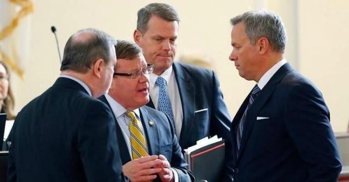 N.C. House Speaker Tim Moore surrounded by other members of North Carolina's Republican-led General Assembly. (Photo: Raleigh News & Observer)