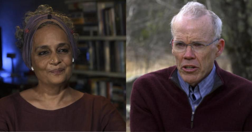 Novelist and activist Arundhati Roy and 350.org co-founder and author Bill McKibben were both featured in a "60 Minutes" segment that aired Sunday night. (Photo: CBS News/60 Minutes)