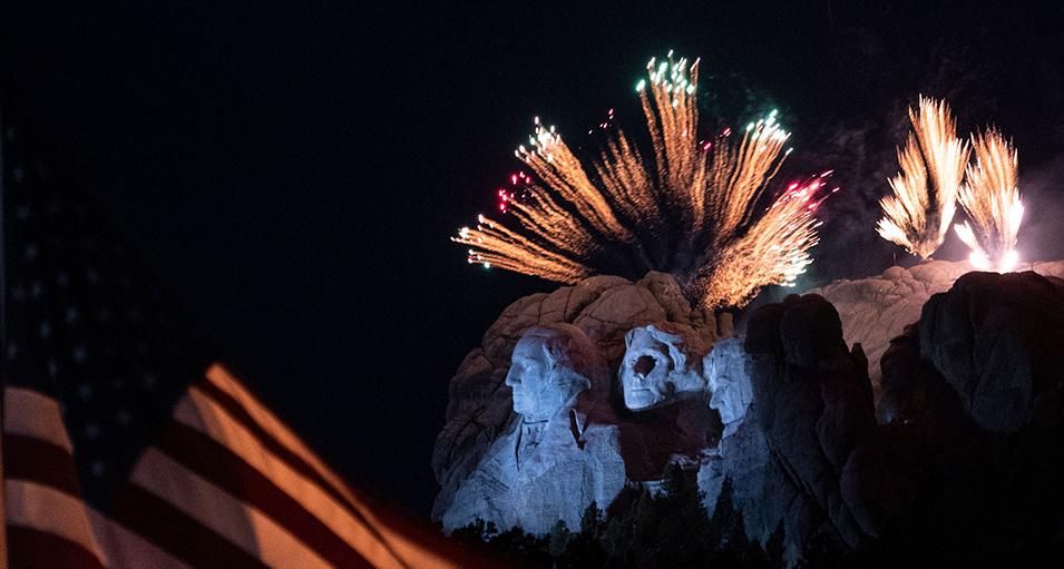Fireworks explode above the Mount Rushmore National Monument during Donald Trump's event in Keystone, South Dakota, July 3, 2020.