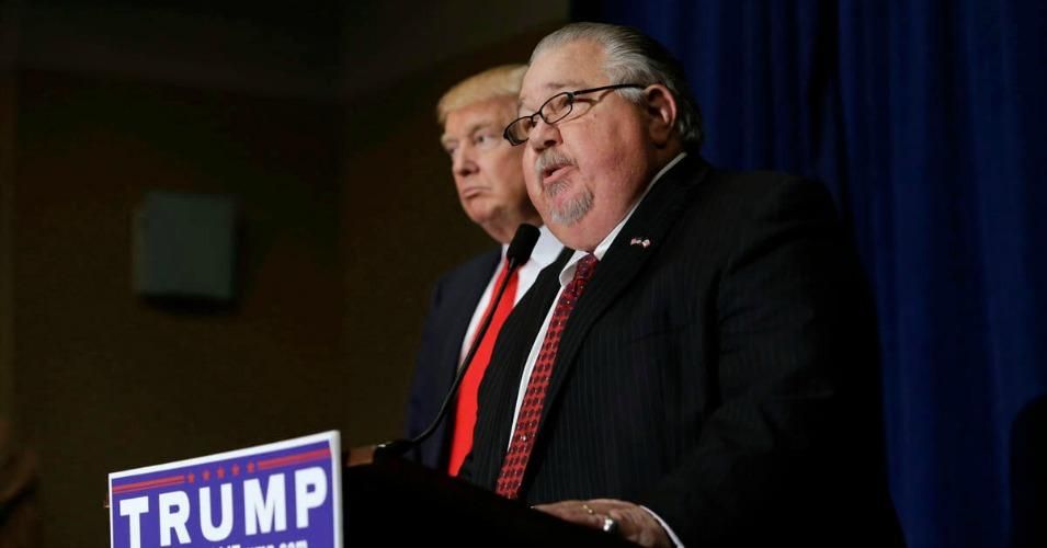 Sam Clovis speaking at an early Trump campaign event in Dubuque, Iowa. 