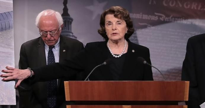 Sen. Bernie Sanders (I-VT) and Sen. Dianne Feinstein (D-Calif.) and hold a news conference to announce proposed gun control legislation at the U.S. Capitol October 4, 2017 in Washington, D.C.