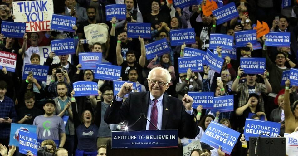 Democratic presidential candidate Sen. Bernie Sanders basks in the enthusiasm of supporters at a Sunday rally at KeyArena. (Photo: Ken Lambert/The Seattle Times) 