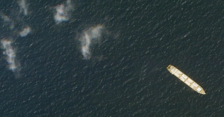 Satellite photo shows the Iranian cargo ship MV Saviz in the Red Sea off the coast of Yemen in October 2020.