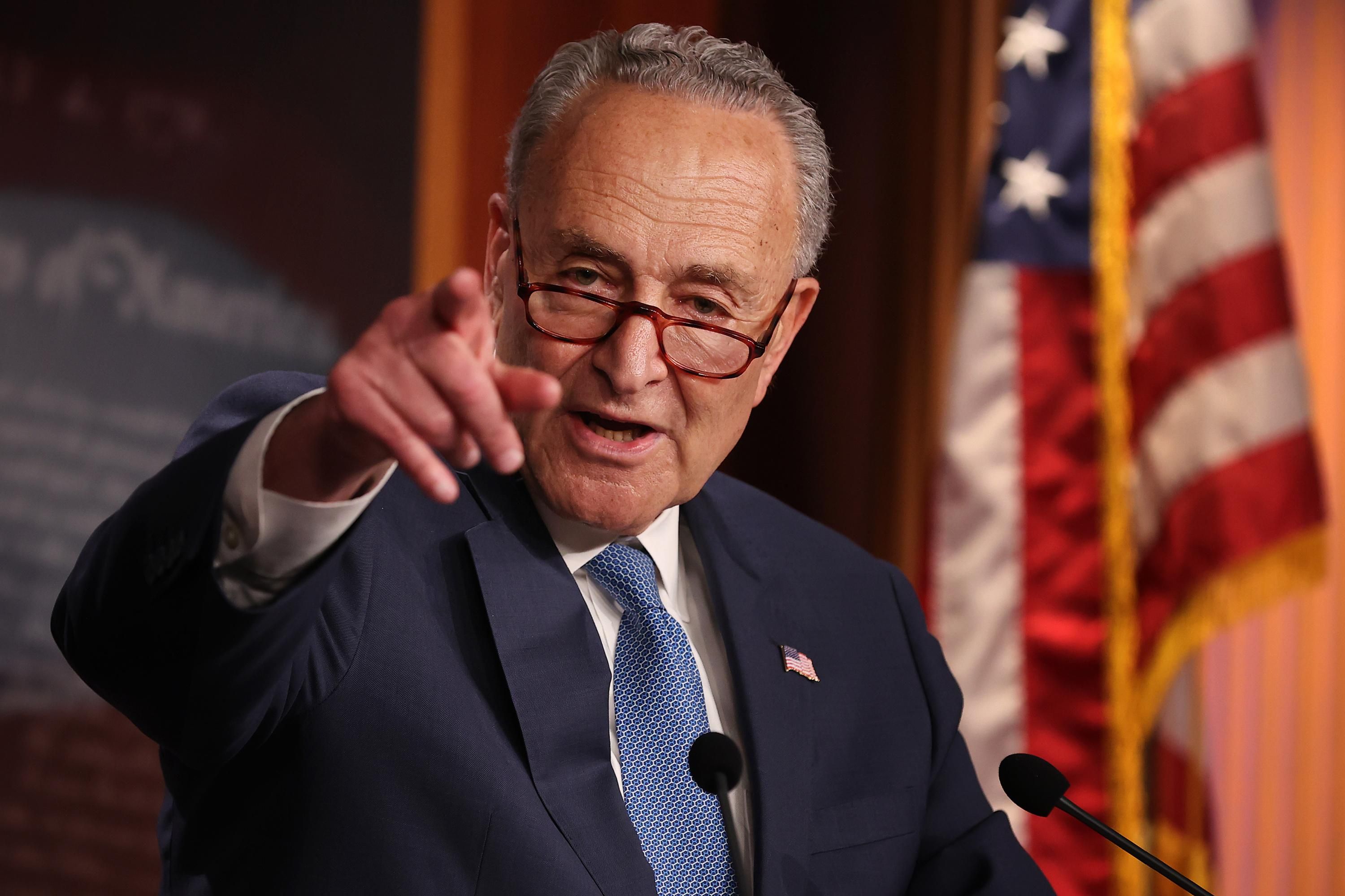 Senate Majority Leader Chuck Schumer (D-N.Y.) talks to reporters after the Senate voted against the formation of an independent commission to investigate the attack at the U.S. Capitol on May 28, 2021 in Washington, D.C. (Photo: Chip Somodevilla via Getty Images)