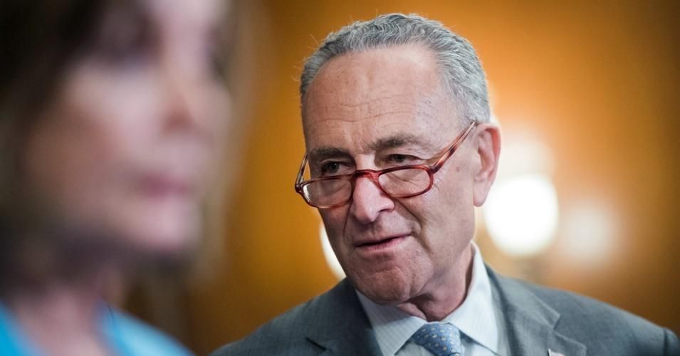 Senate Minority Leader Charles Schumer (D-N.Y.) and Speaker Nancy Pelosi (D-Calif.) are seen at an event with House and Senate Democrats in the Capitol on Wednesday, June 26, 2019.