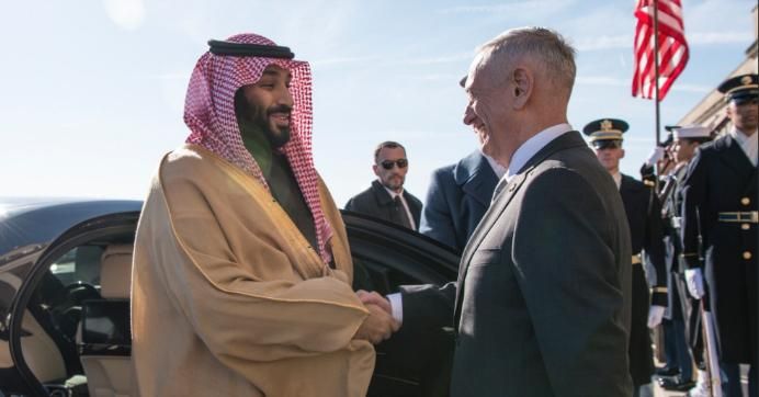 Saudi Arabia's crown prince Mohammed bin Salman met with U.S. Defense Secretary James "Mad Dog" Mattis on March 22, 2018. 