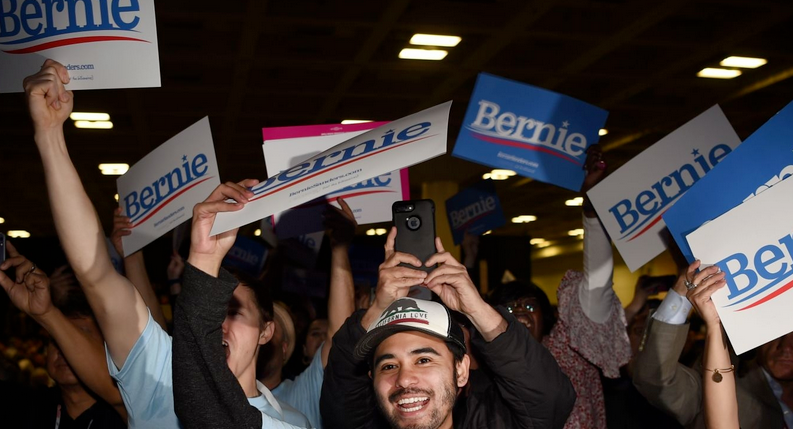 People cheer as Democratic presidential candidate Bernie Sanders speaks during the 2019 California Democratic Party State Convention at Moscone Center in San Francisco, California on June 2, 2019. (Photo: Josh Edelson/AFP/Getty Images)