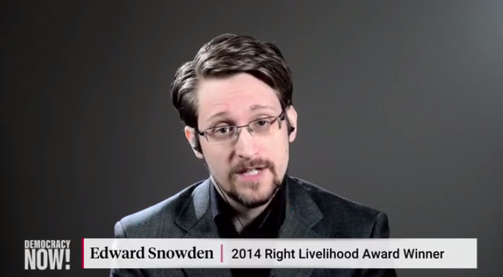 Edward Snowden won the Right Livelihood Award in 2014, and accepted the award from Moscow. (Photo: Screenshot)