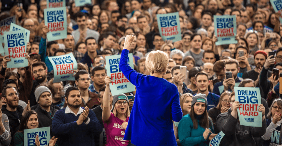"Nominating a man who says we do not need any fundamental change in this country will not meet this moment. Nominating someone who wants to restore the world before Donald Trump, when the status quo has been leaving more and more people behind for decades, is a big risk for our party and our country," Sen. Elizabeth Warren said at a rally at East Los Angeles College in California on Monday, March 2, 2020. (Photo: Elizabeth Warren for President)