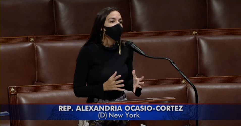 Rep. Alexandria Ocasio-Cortez (D-N.Y.) addressed long-delayed relief for Americans from the coronavirus pandemic in a floor speech on Friday. (Photo: YouTube/RepAOC)