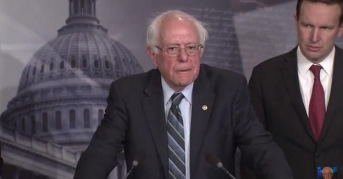 Sen. Bernie Sanders (I-Vt.) spoke alongside Sen. Chris Murphy (D-Conn.) Thursday after the Senate passed their War Powers resolution to end U.S. involvment in the Saudi-led war in Yemen. 