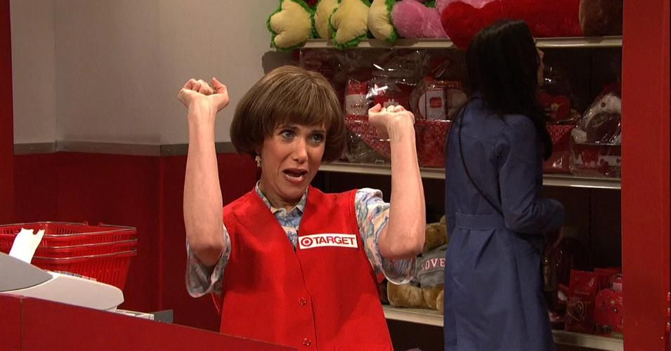 Comedian Kristen Wiig playing "Target Lady" in a scene from "Saturday Night Live" on NBC.