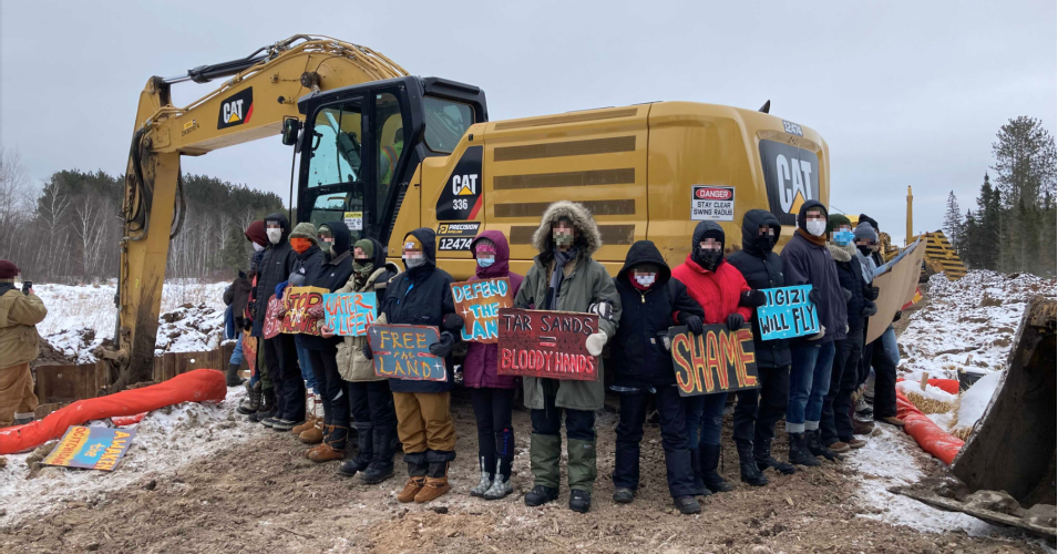 Water protectors protested at a construction site for the Line 3 pipeline near Cloquet, Minnesota on February 2, 2021. (Photo: the Movement to Stop Line 3)