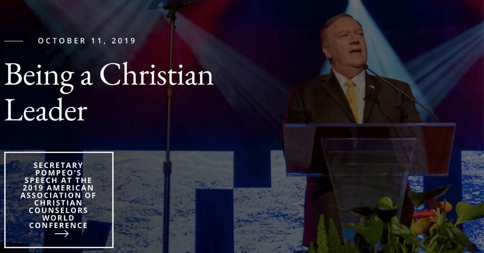 Secretary of State Mike Pompeo delivered his address, titled "Being a Christian Leader," to a gathering of the American Association of Christian Counselors last Friday in Nashville, Tennessee. (Photo: Screengrab/State Department Website)