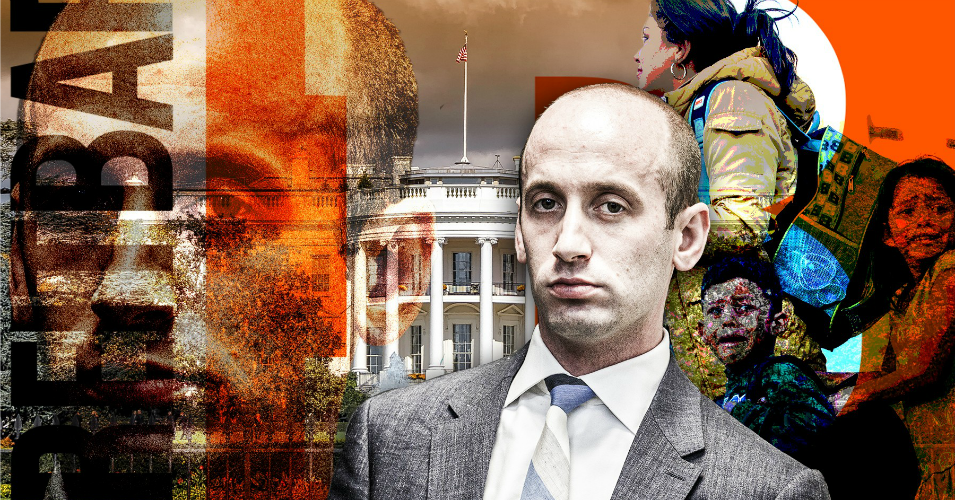 Last month, a batch of emails obtained by Hatewatch exposed the racist source material that has influenced Stephen Miller's visions of policy. (Photo Illustration: Southern Poverty Law Center)