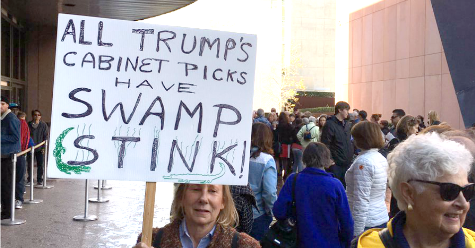 A sign at the protest in San Diego, California.