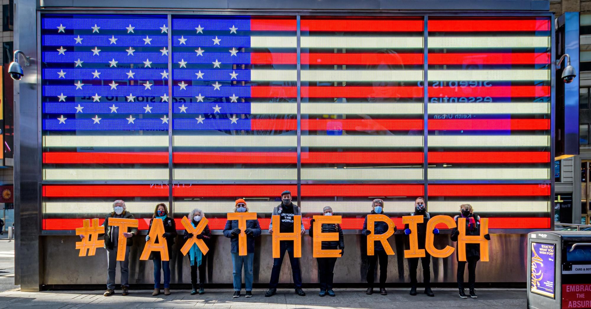Activists spell out #TaxTheRich in New York City on March 4, 2021. (Photo: Erik McGregor/LightRocket via Getty Images)
