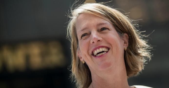 Zephyr Teachout, law professor at Fordham University and candidate for New York Attorney General, speaks during a press conference outside of Trump Tower in Midtown Manhattan, August 8, 2018 in New York City. 